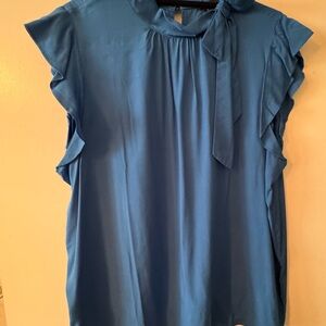 Elegant Blue Ruffle Sleeve Top